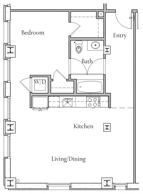 Floor plan for 1 bed, 1 bath, 774 sqft
