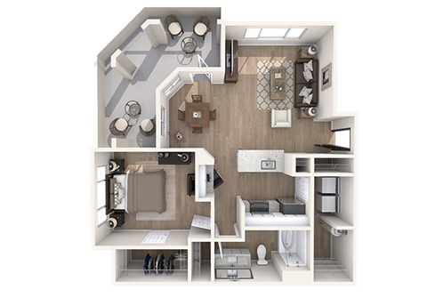 Floor plan for 1 bed, 1 bath, 850 sqft