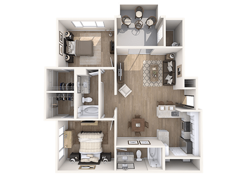 Floor plan for 2 beds, 2 baths, 1093 sqft