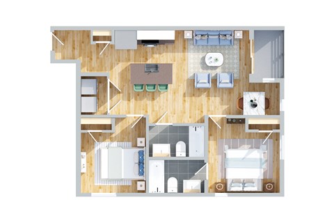 Floor plan for 2 beds, 2 baths, 936 sqft