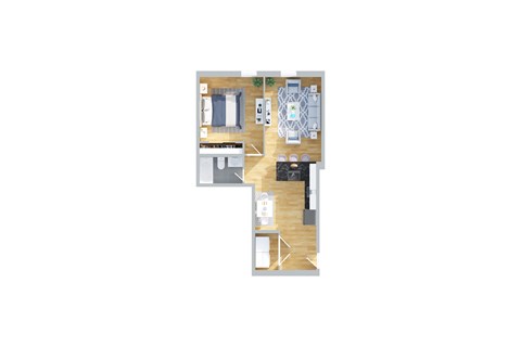 Floor plan for 1 bed, 1 bath, 733 sqft
