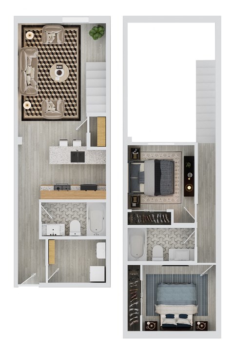 Floor plan for 2 beds, 2 baths, 1044 sqft