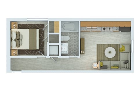 Floor plan for 1 bed, 1 bath, 593 sqft