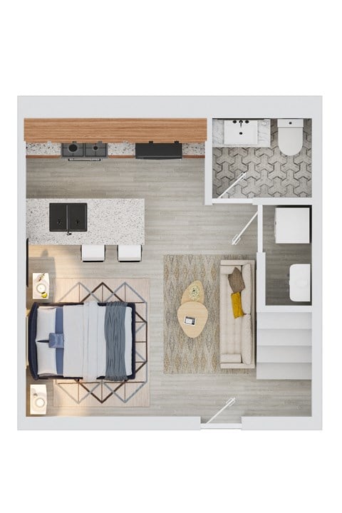 Floor plan for 1 bed, 1.5 baths, 1091 sqft