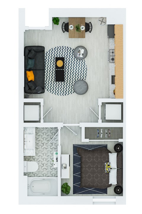Floor plan for 1 bed, 1 bath, 499 sqft
