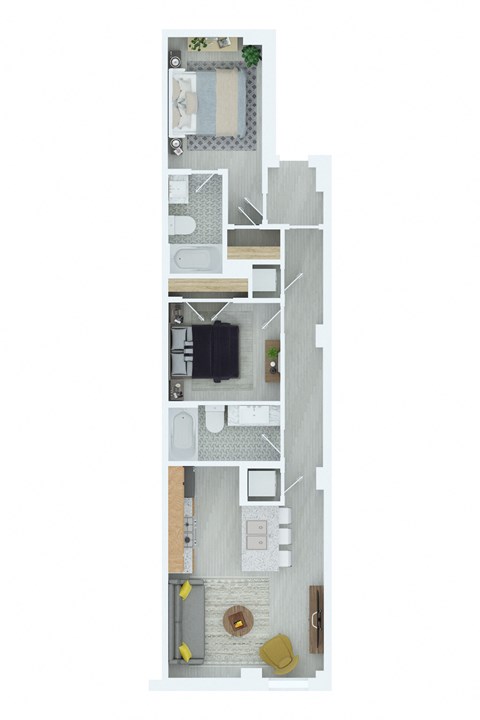 Floor plan for 2 beds, 2 baths, 931 sqft