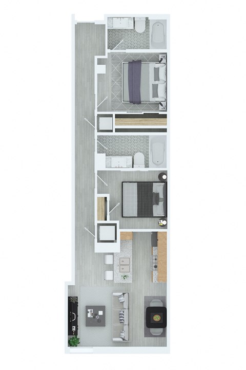 Floor plan for 2 beds, 2 baths, 946 sqft