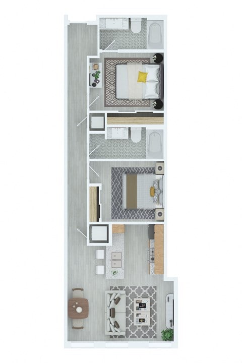 Floor plan for 2 beds, 2 baths, 995 sqft
