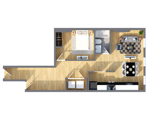 Floor plan for 1 bed, 1 bath, 820 sqft