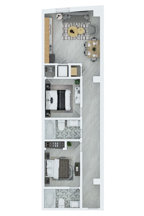 Floor plan for 2 beds, 2 baths, 904 sqft