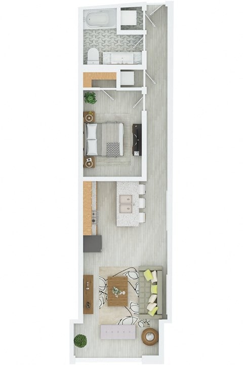 Floor plan for 1 bed, 1 bath, 712 sqft