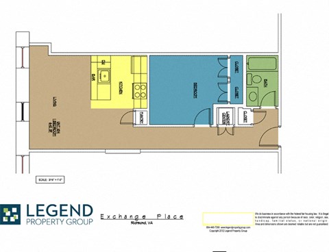 Floor plan for 1 bed, 1 bath, 642 sqft