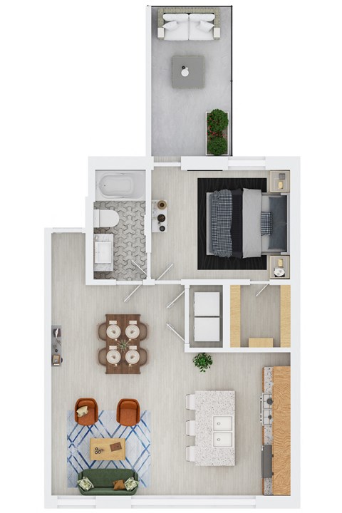 Floor plan for 1 bed, 1 bath, 811 sqft