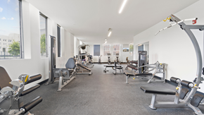 Norfolk apartment for rent - a gym with cardio equipment and weights on the floor