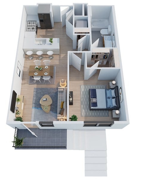 Floor plan for 1 bed, 1 bath, 667 sqft