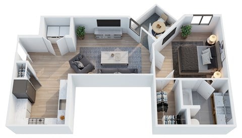 Floor plan for 1 bed, 1 bath, 790 sqft