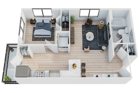 Floor plan for 1 bed, 1 bath, 617 sqft
