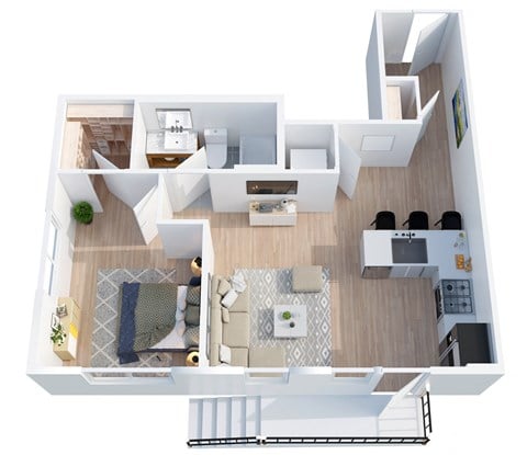 Floor plan for 1 bed, 1 bath, 623 sqft