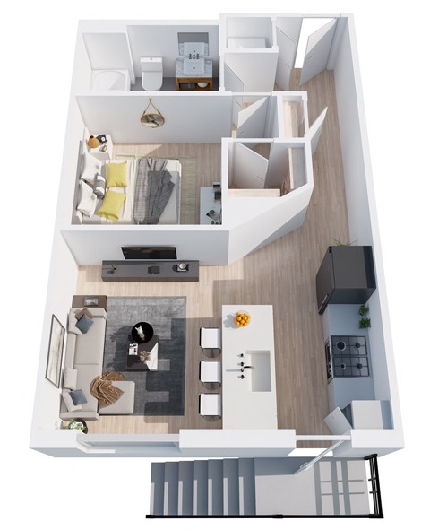 Floor plan for 1 bed, 1 bath, 596 sqft