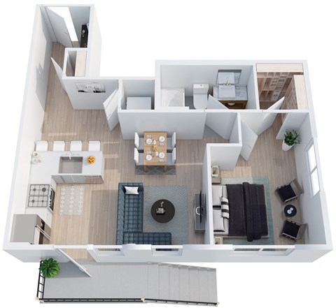 Floor plan for 1 bed, 1 bath, 625 sqft