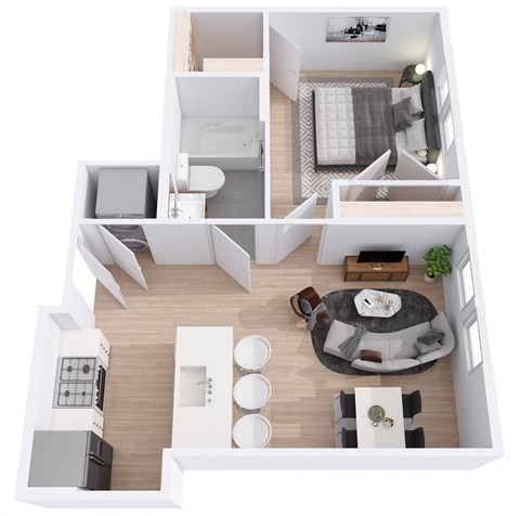 Floor plan for 1 bed, 1 bath, 562 sqft