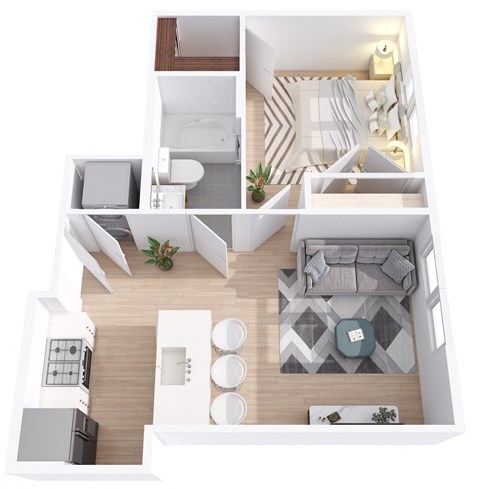 Floor plan for 1 bed, 1 bath, 562 sqft