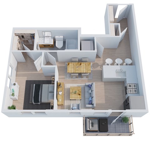 Floor plan for 1 bed, 1 bath, 625 sqft