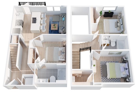 Floor plan for 3 beds, 2 baths, 1022 sqft