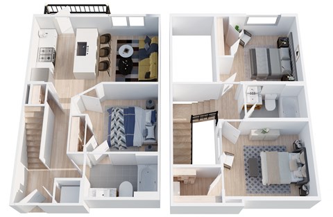 Floor plan for 3 beds, 2 baths, 1022 sqft