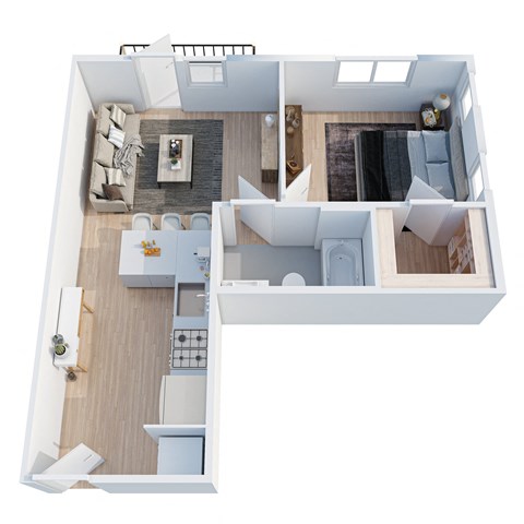 Floor plan for 1 bed, 1 bath, 602 sqft