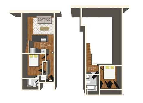 Floor plan for 2 beds, 2 baths, 790 sqft