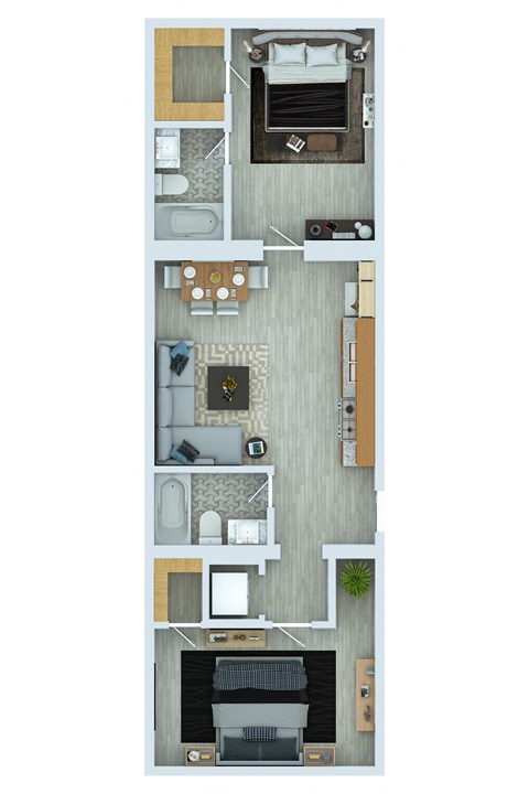 Floor plan for 2 beds, 2 baths, 746 sqft