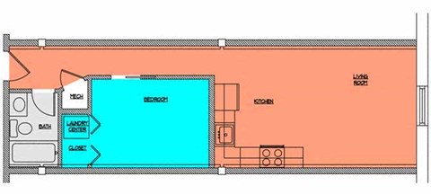 Floor plan for 1 bed, 1 bath, 564 sqft