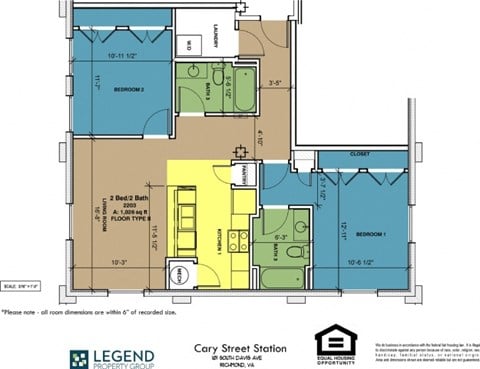 Floor plan for 2 beds, 2 baths, 1026 sqft