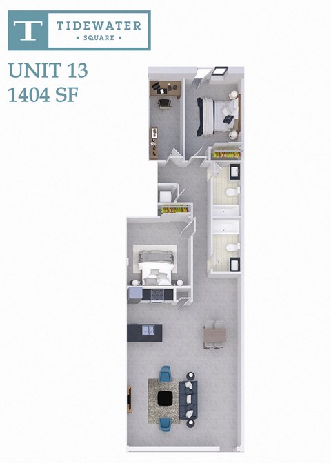 Floor plan for 2 beds, 2 baths, 1404 sqft