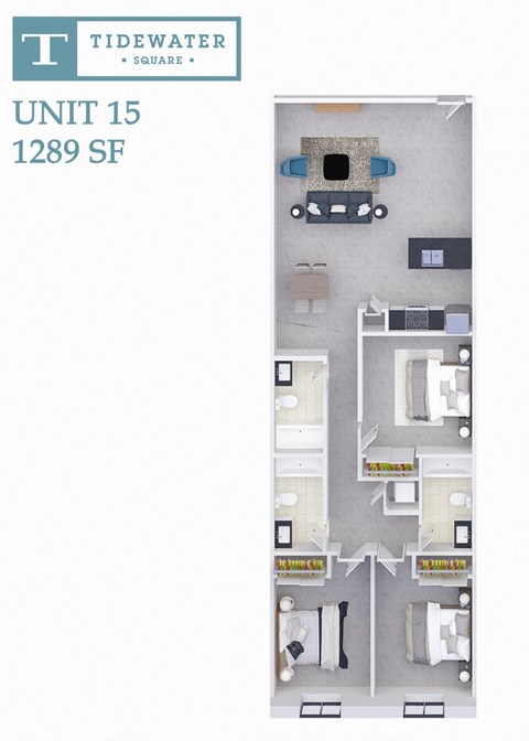 Floor plan for 3 beds, 3 baths, 1289 sqft