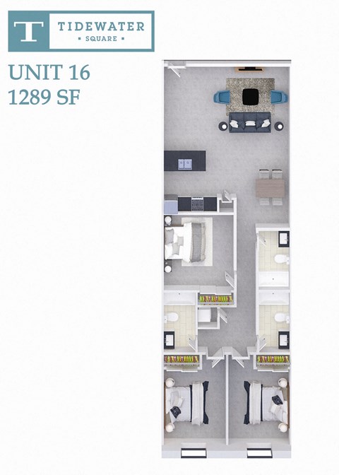 Floor plan for 3 beds, 3 baths, 1289 sqft