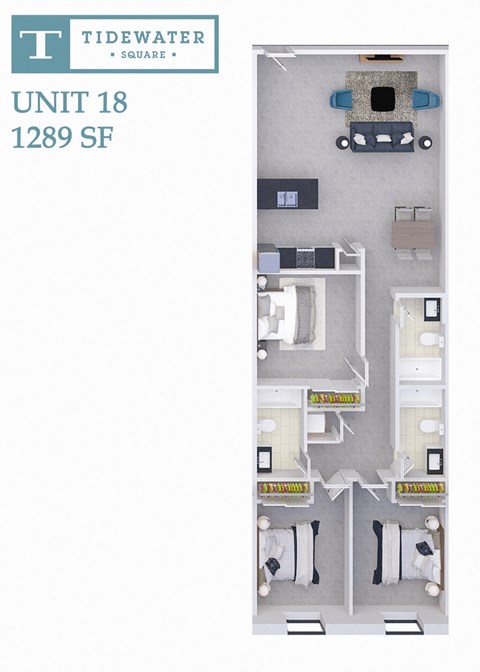 Floor plan for 3 beds, 3 baths, 1289 sqft
