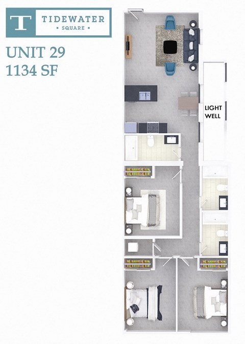 Floor plan for 3 beds, 3 baths, 1134 sqft