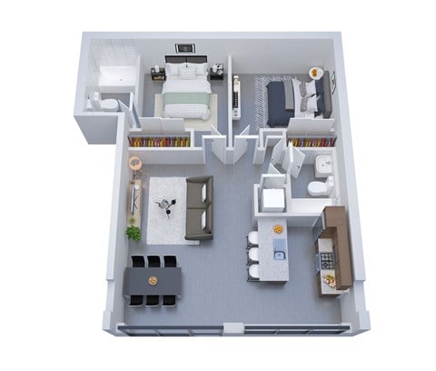 Floor plan for 2 beds, 2 baths, 896 sqft