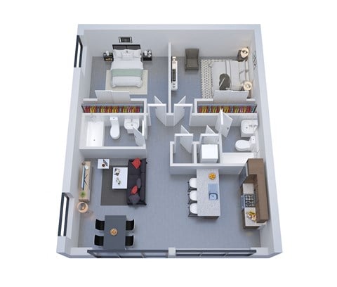 Floor plan for 2 beds, 2 baths, 901 sqft