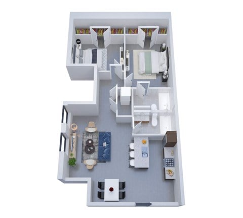 Floor plan for 2 beds, 2 baths, 1070 sqft