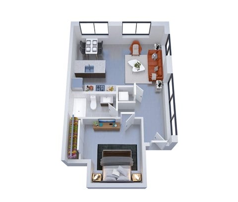 Floor plan for 1 bed, 1 bath, 641 sqft