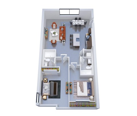 Floor plan for 2 beds, 2 baths, 1128 sqft