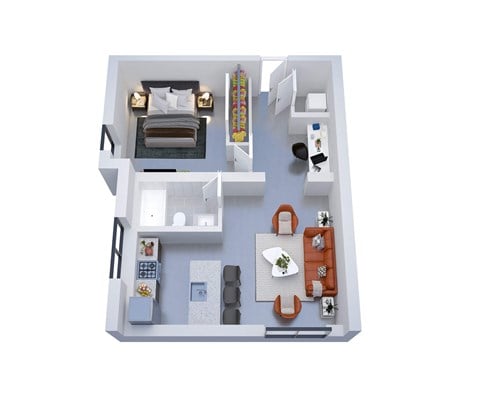 Floor plan for 1 bed, 1 bath, 663 sqft
