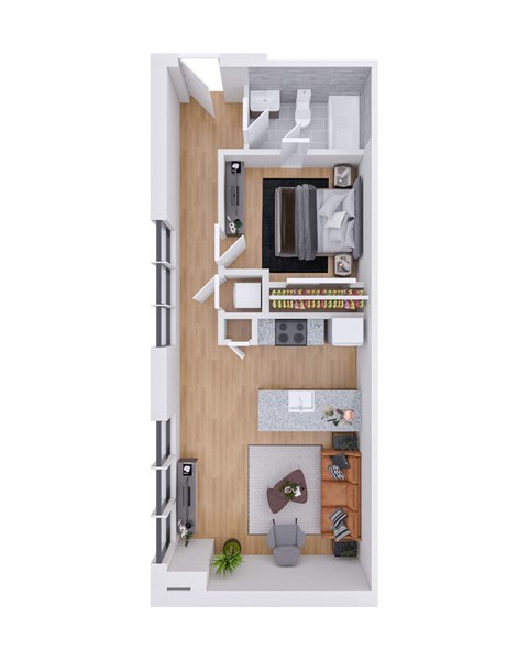 Floor plan for 1 bed, 1 bath, 632 sqft