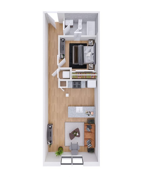 Floor plan for 1 bed, 1 bath, 619 sqft