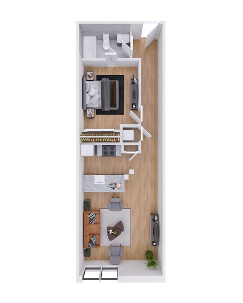 Floor plan for 1 bed, 1 bath, 679 sqft