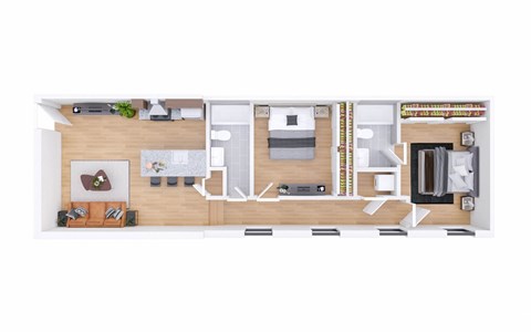 Floor plan for 2 beds, 2 baths, 890 sqft