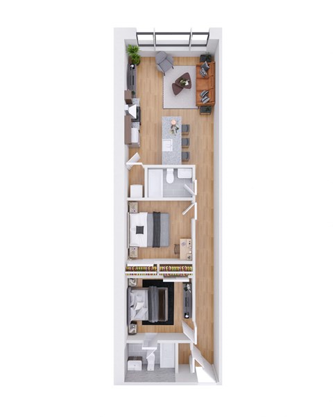 Floor plan for 2 beds, 2 baths, 931 sqft